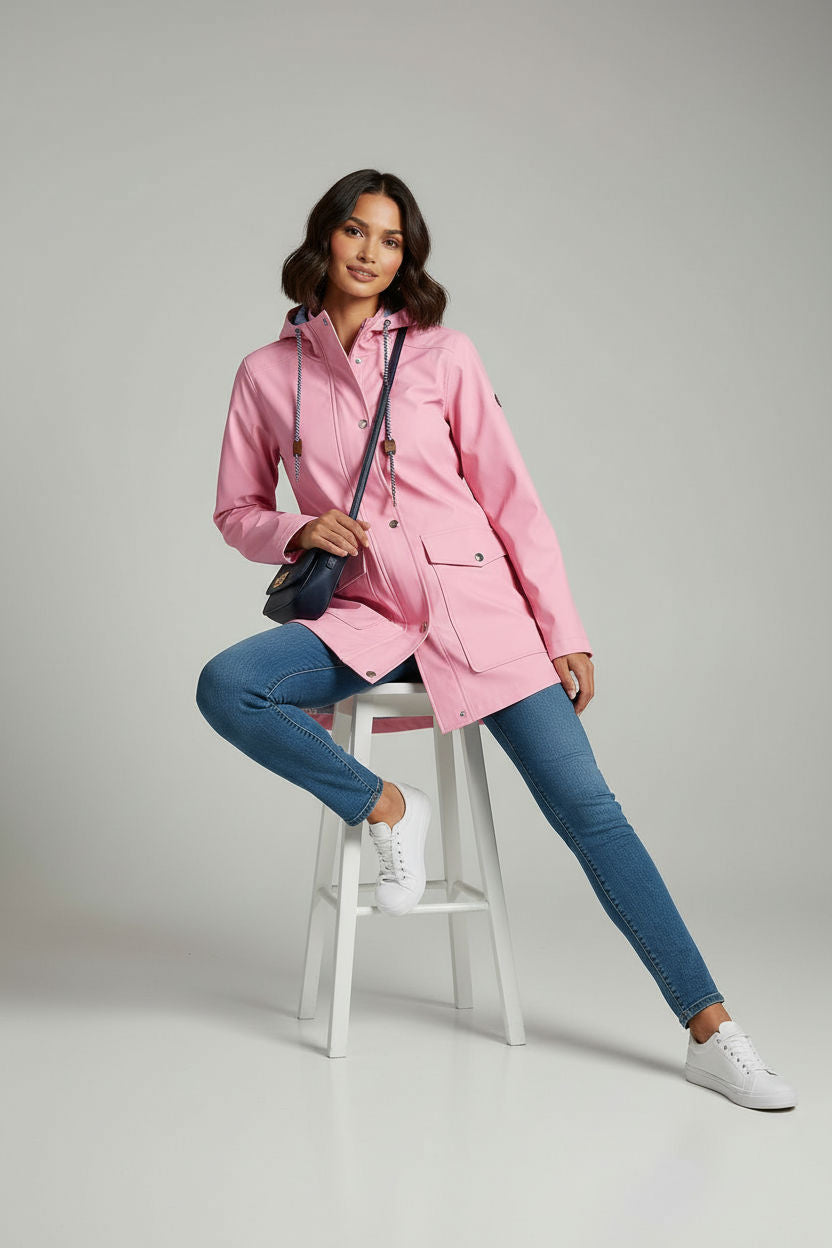 Lilly Stripe Lined Raincoat in Baby Pink