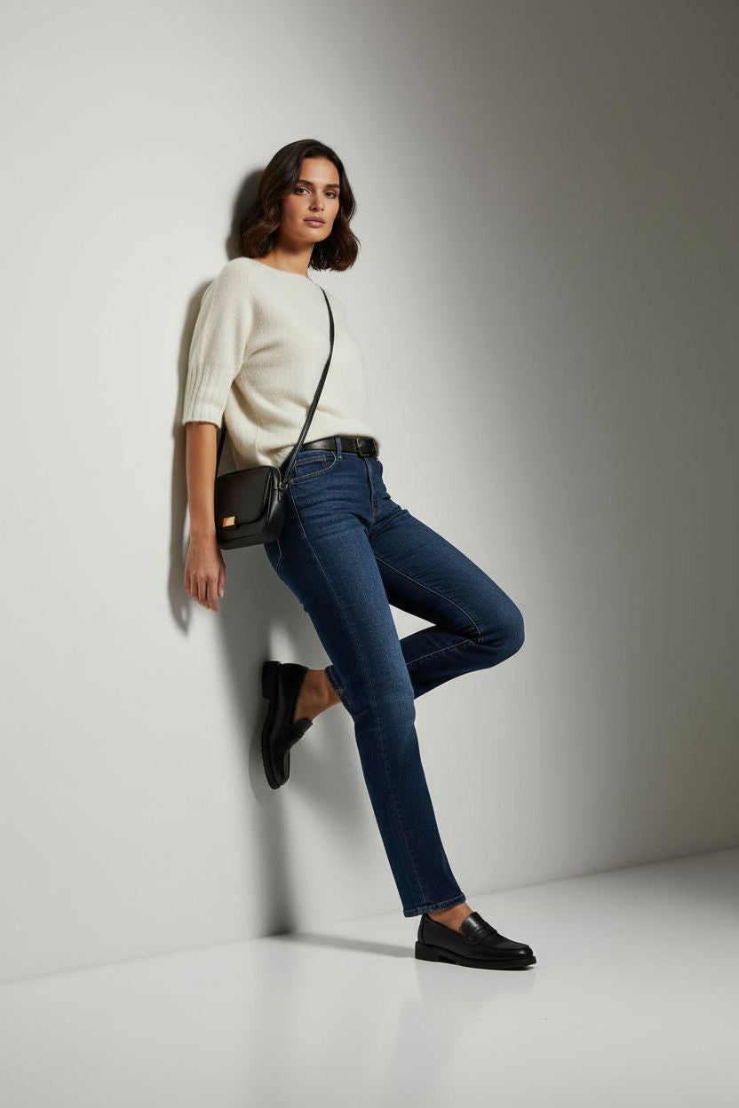 Boat Neck Short Sleeve Knit Sweater in Cream