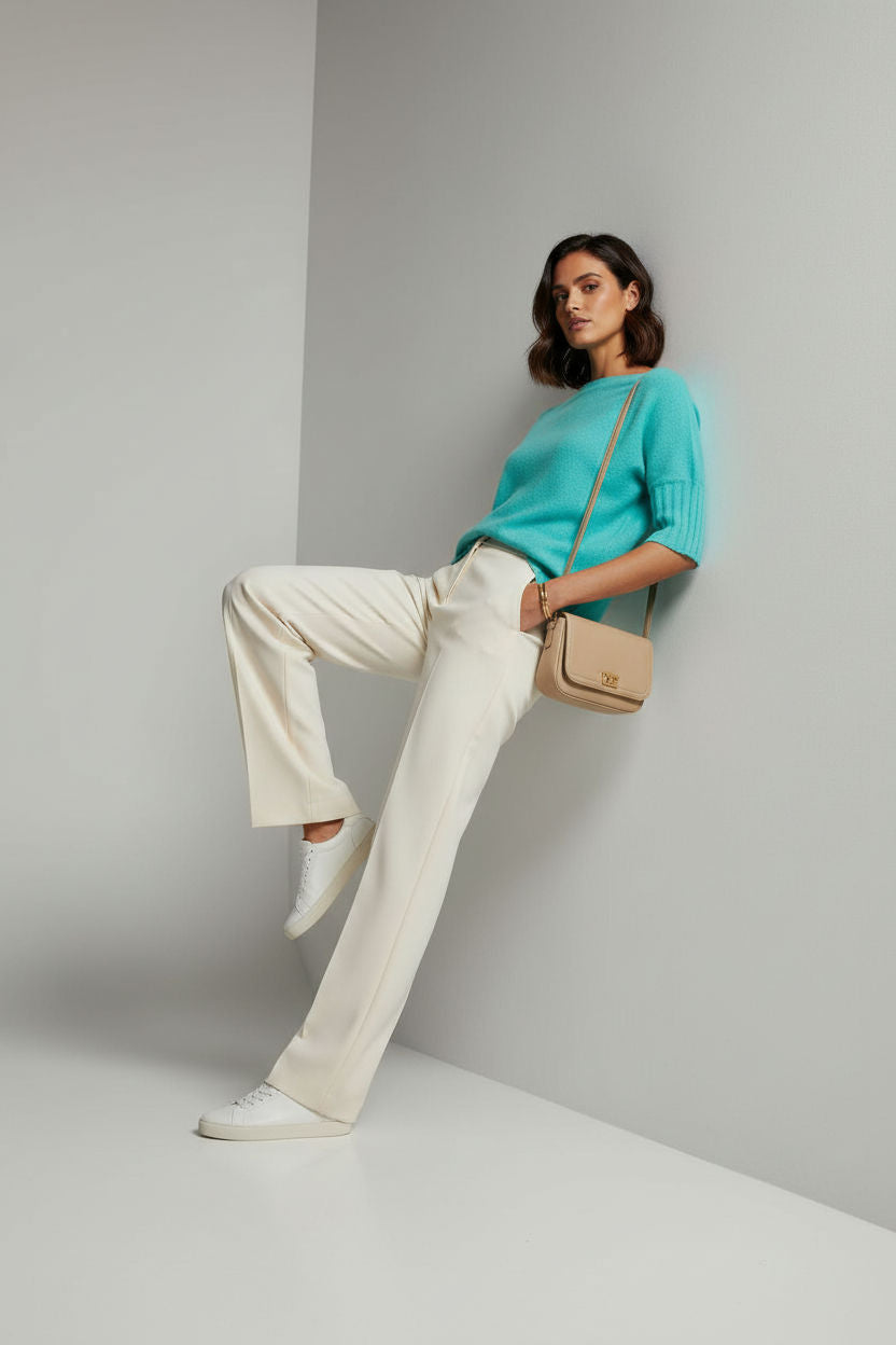 Boat Neck Short Sleeve Knit Sweater