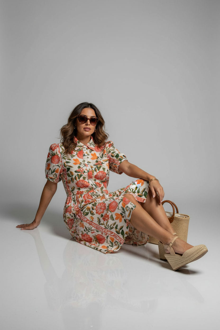 Floral Print Button-Down Shirt Dress