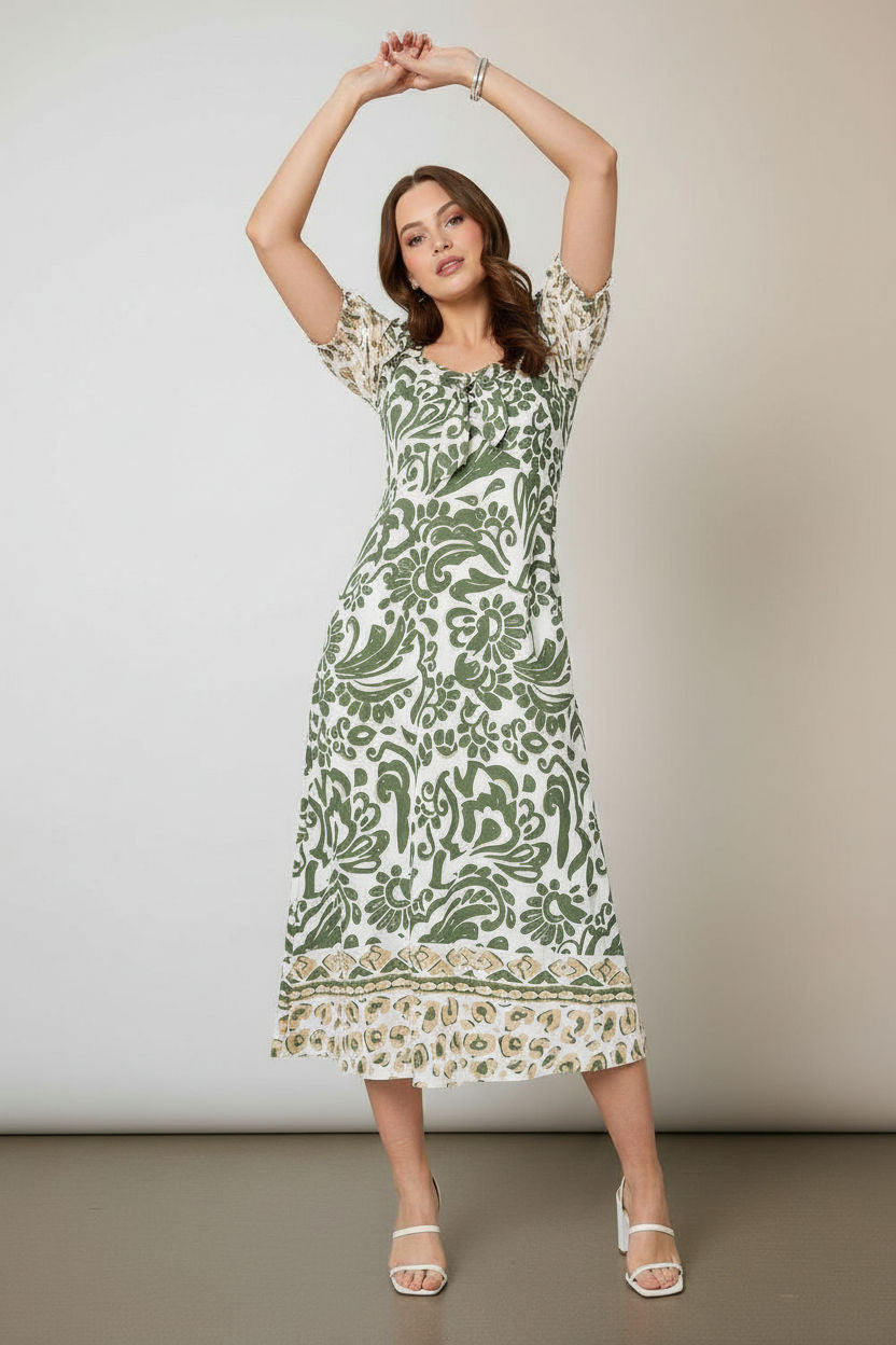 Floral Print Tie-Front Midi Dress