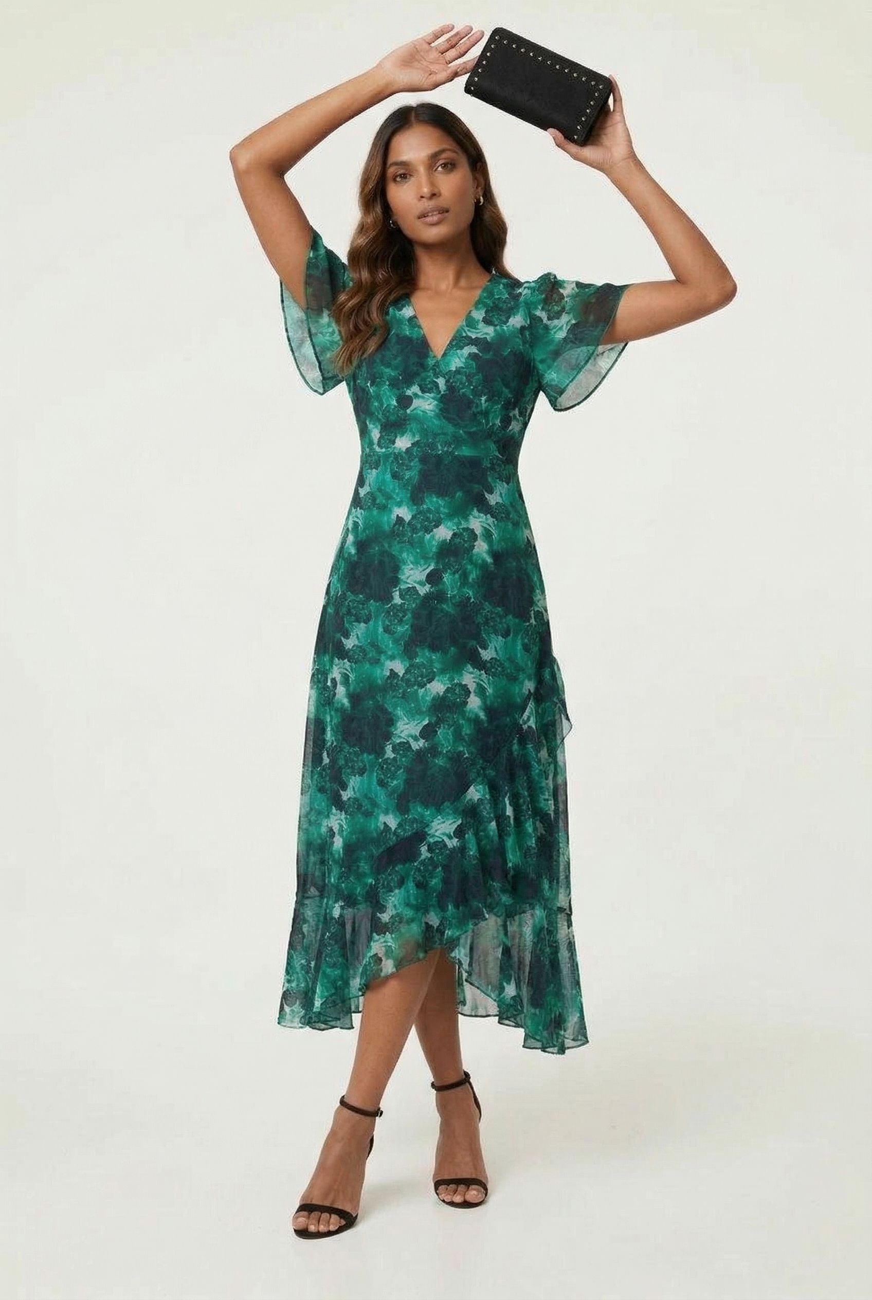 Floral Chiffon Ruffle Midi Dress