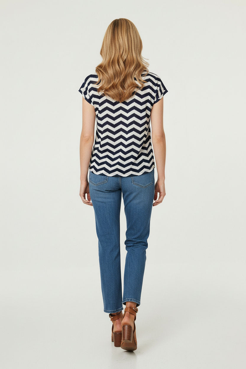 Chevron Print Cap Sleeve Top