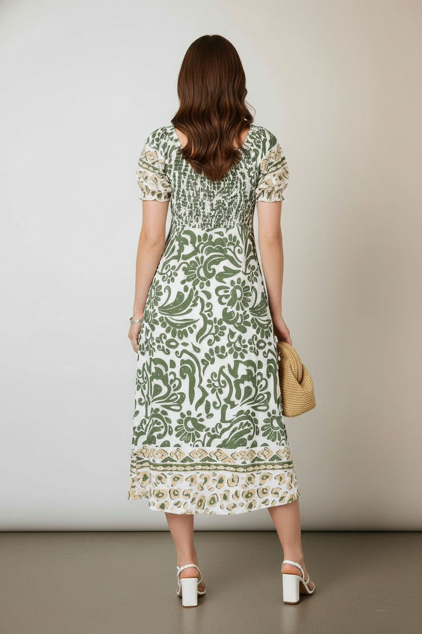 Floral Print Tie-Front Midi Dress