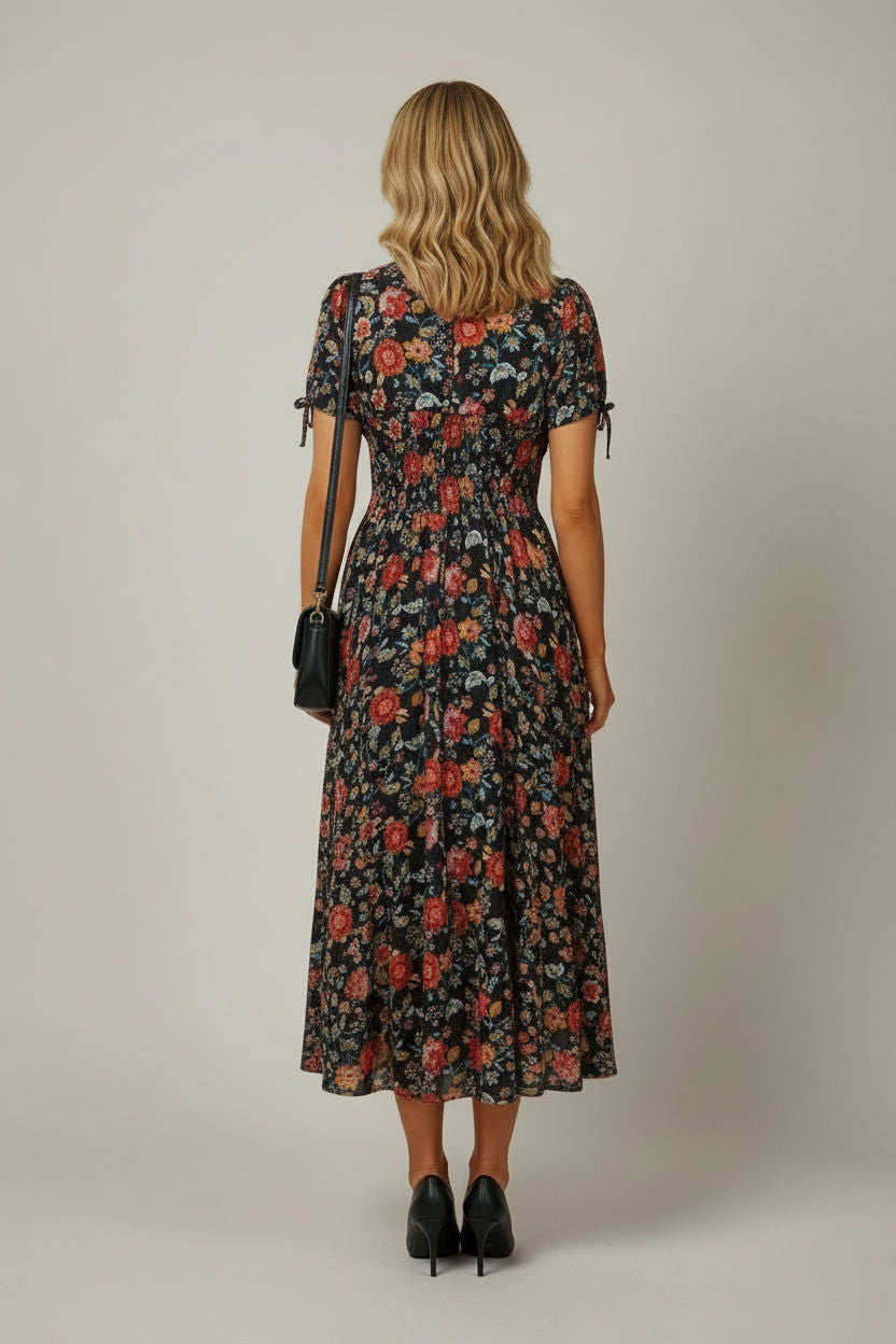 Smocked Floral Midi Dress