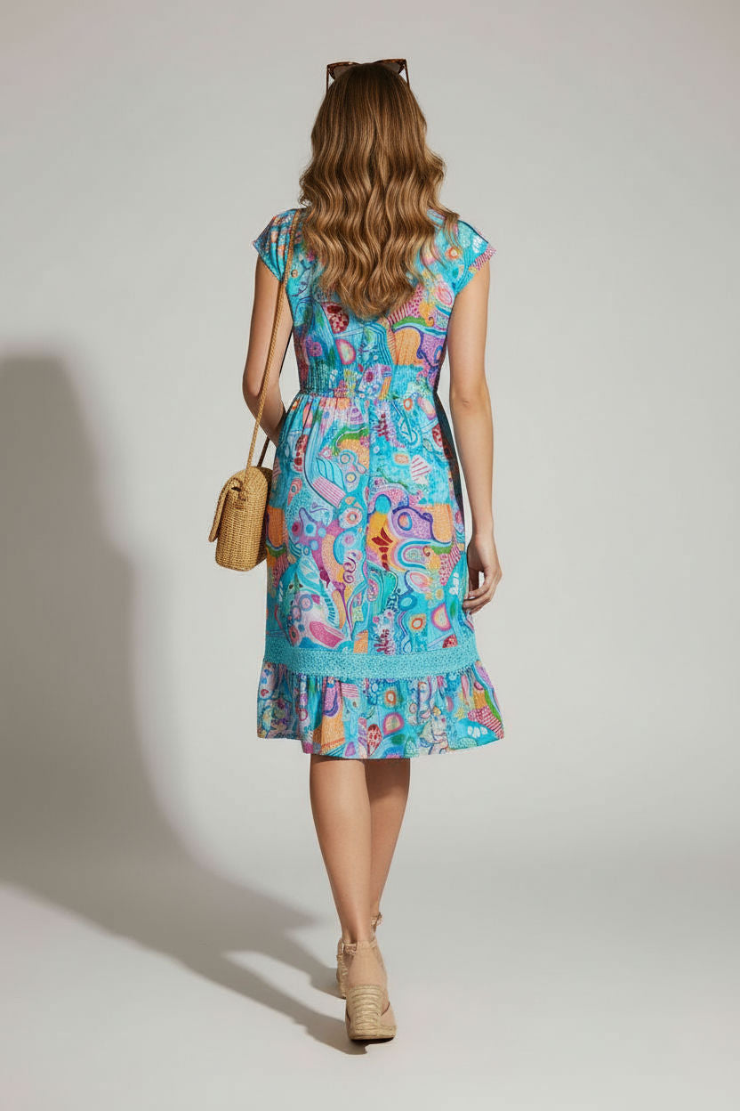 V-Neck Button-Front Printed Dress