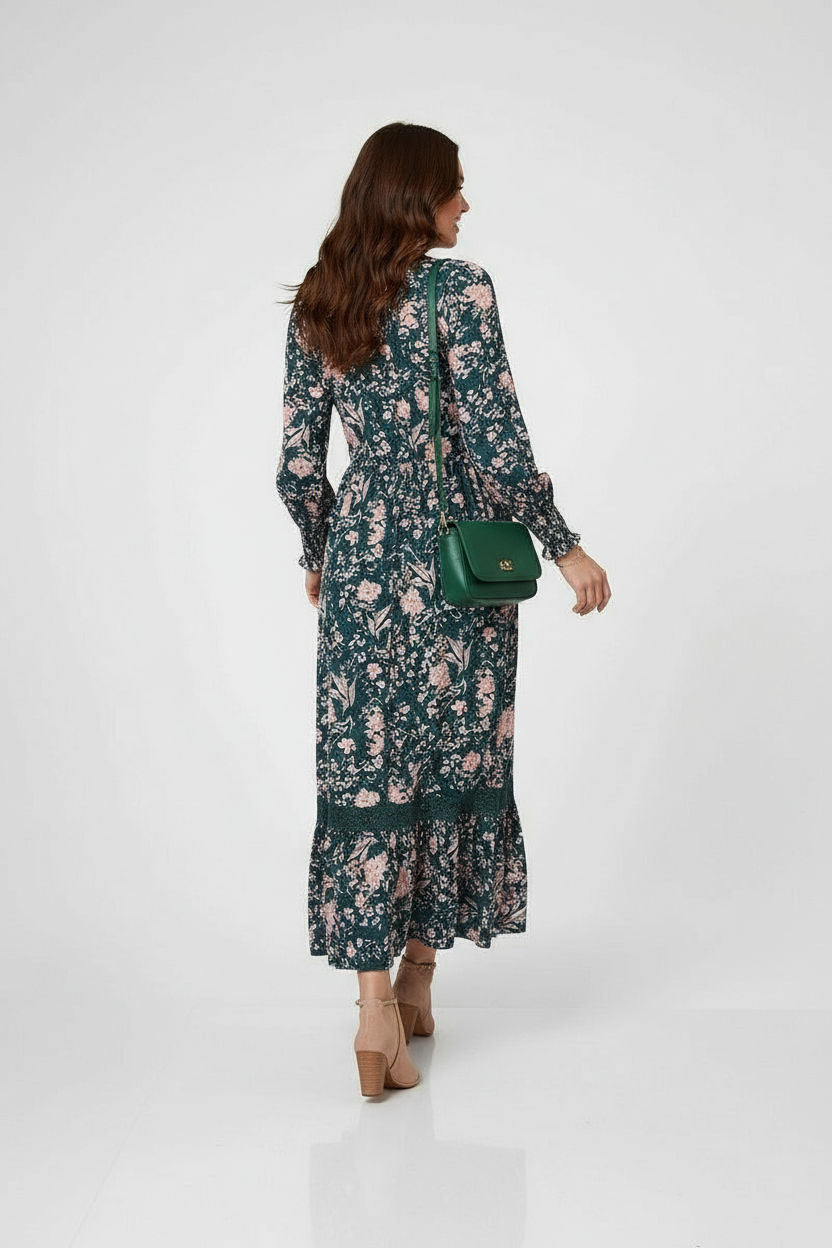 Floral Print V-Neck Maxi Dress