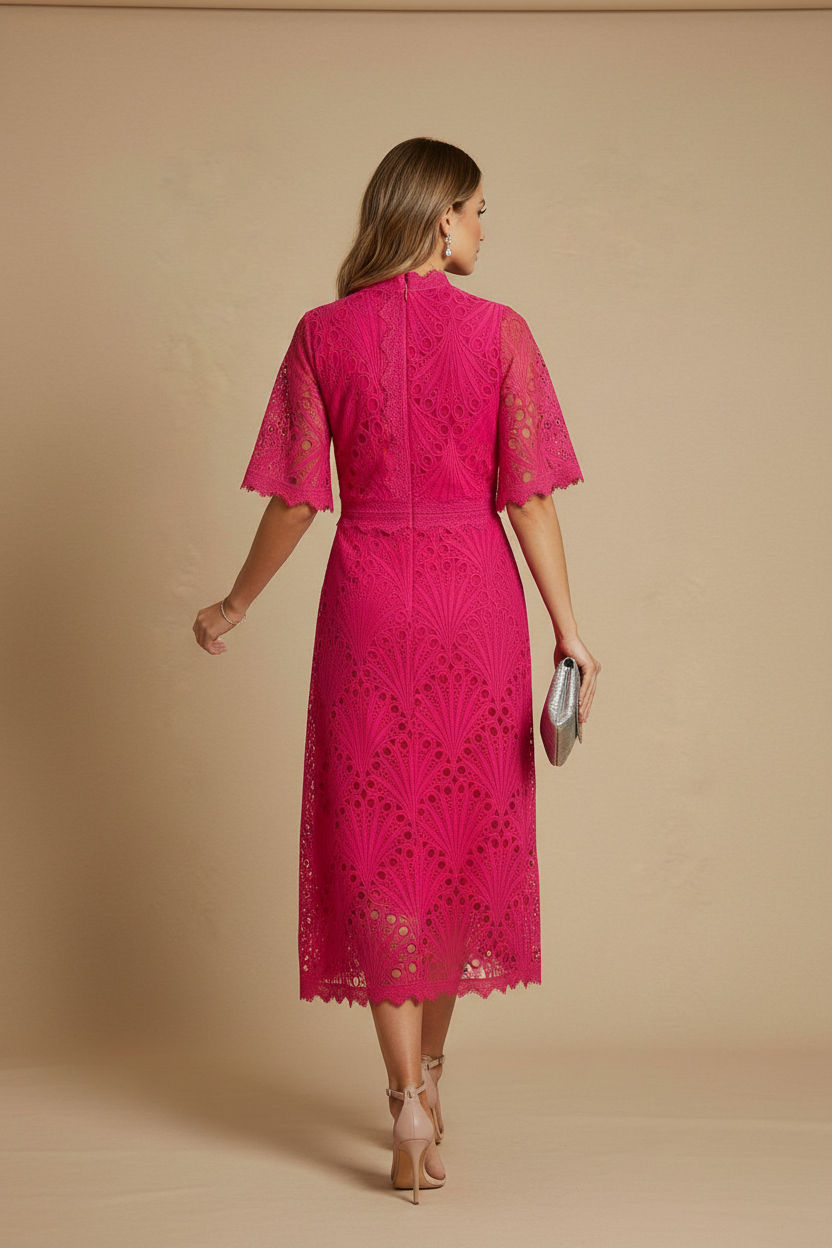 Jude Lace Occasion Midi Dress in Cerise