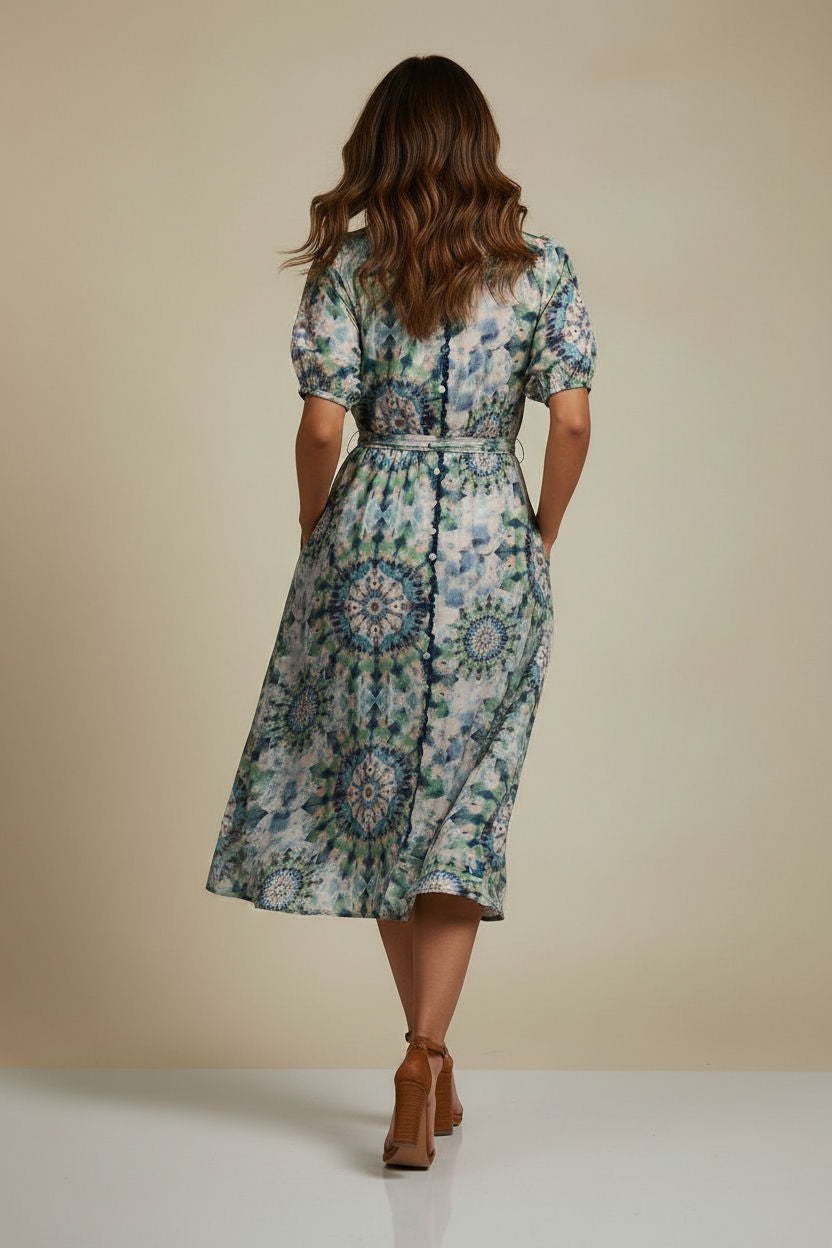 Tie-Dye Print Button-Down Midi Dress