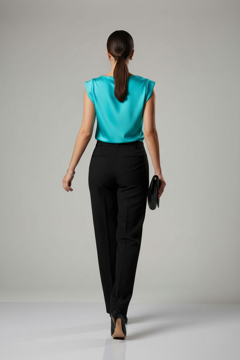 Satin Cowl Neck Cap Sleeve Top