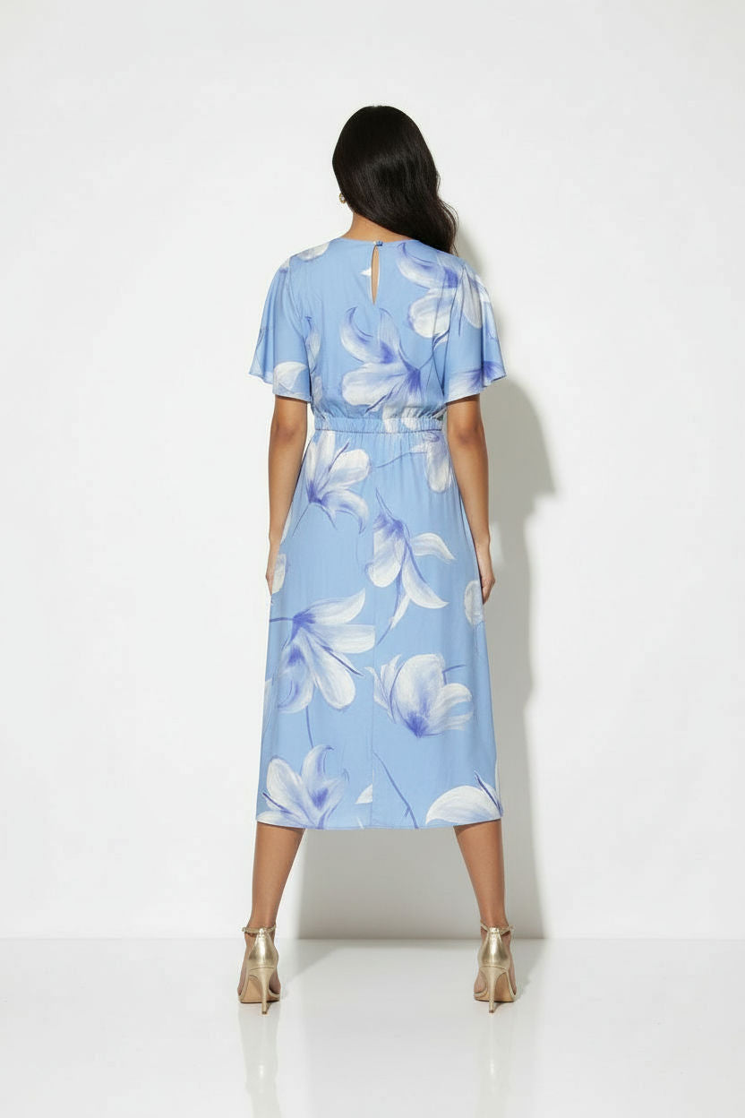 Floral Print Faux-Wrap Midi Dress