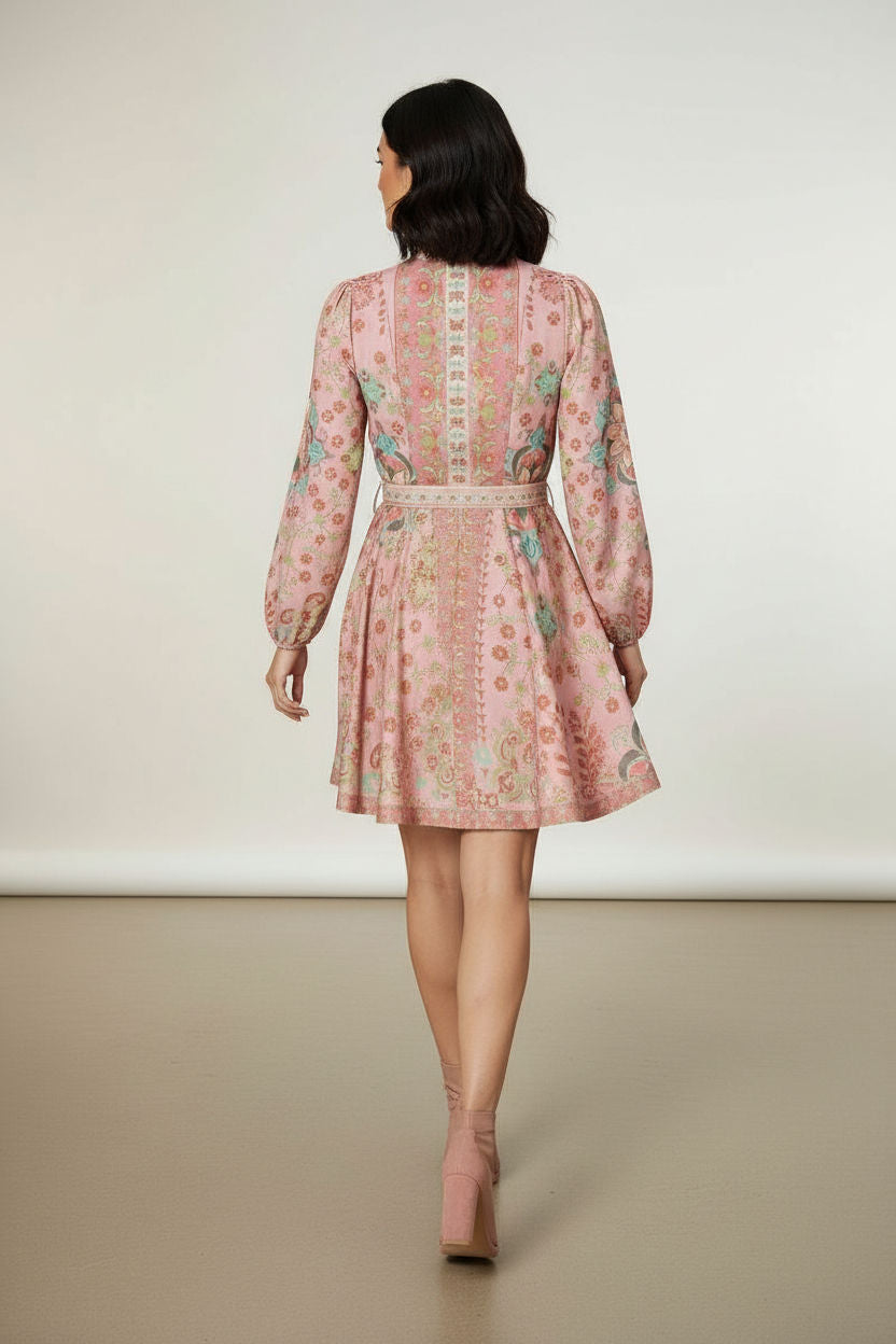 Printed Tie-Waist Mini Dress