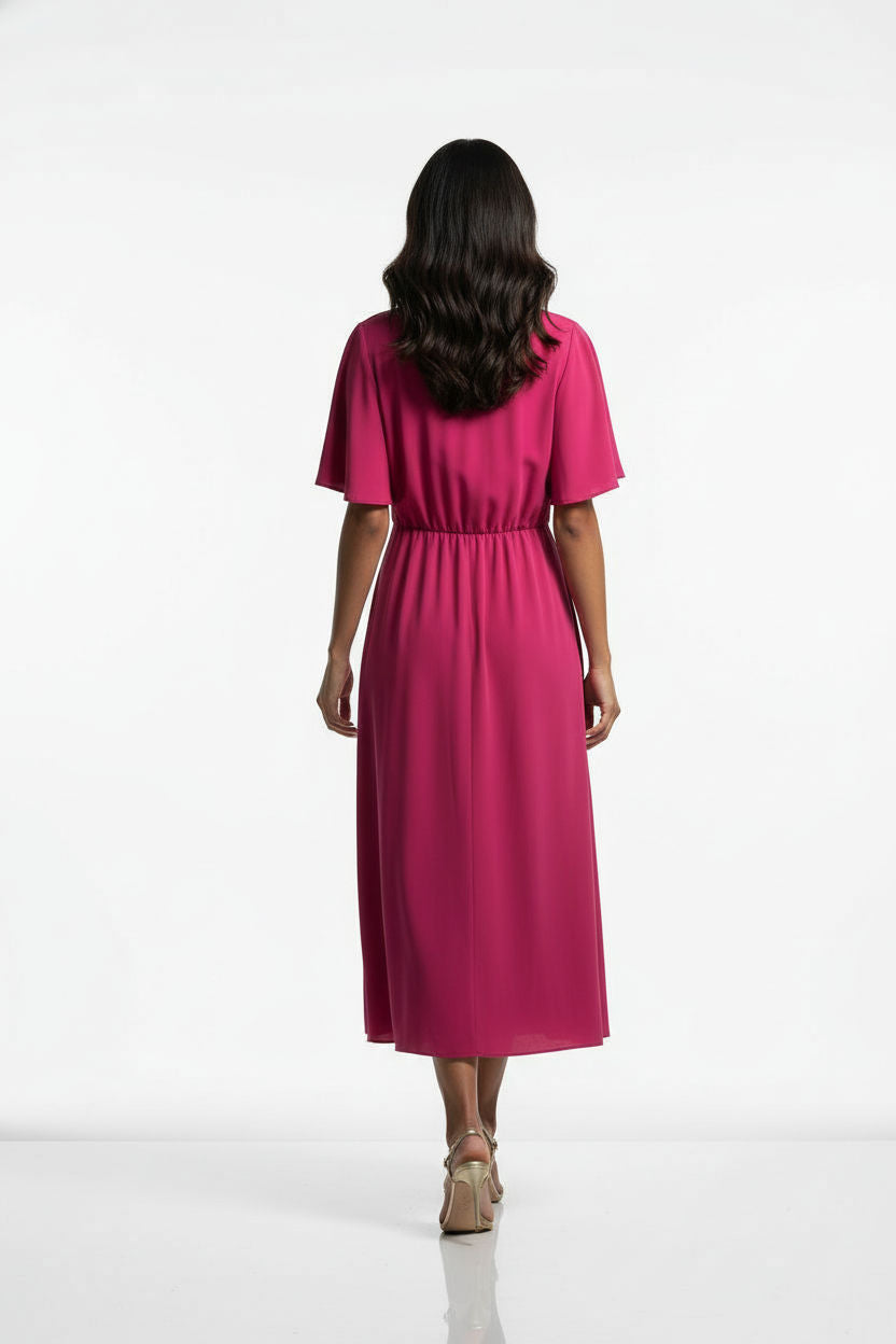 Gold Ring Detail Wrap Front Midi Dress