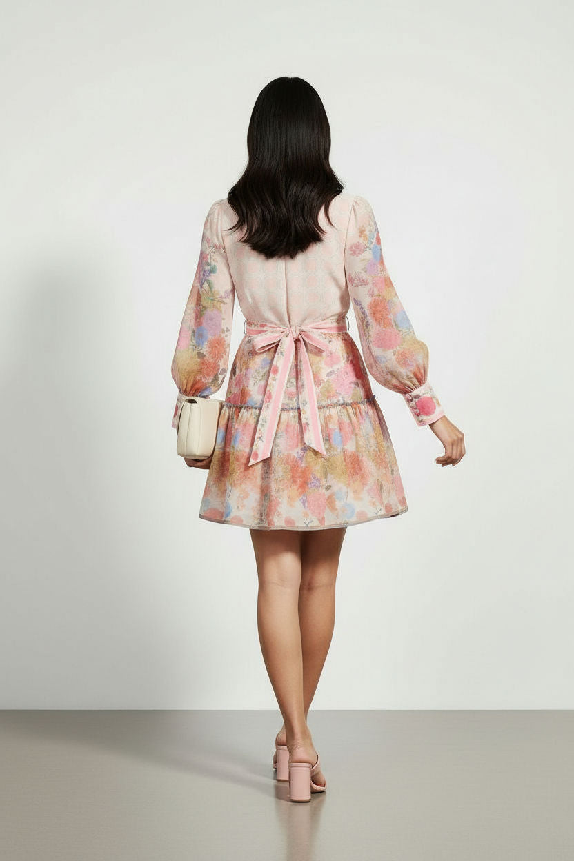 Floral Tiered Mini Shirt Dress
