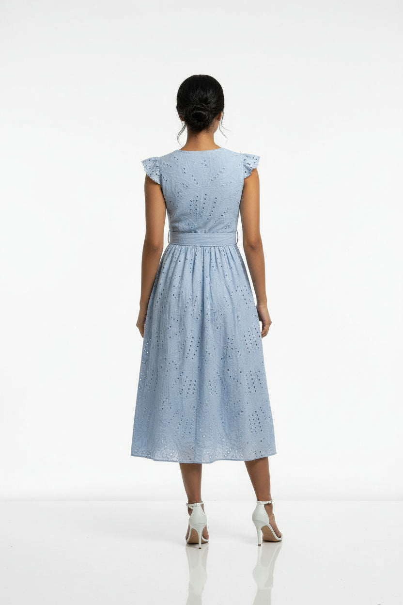 Eyelet Lace Midi Dress in Powder Blue