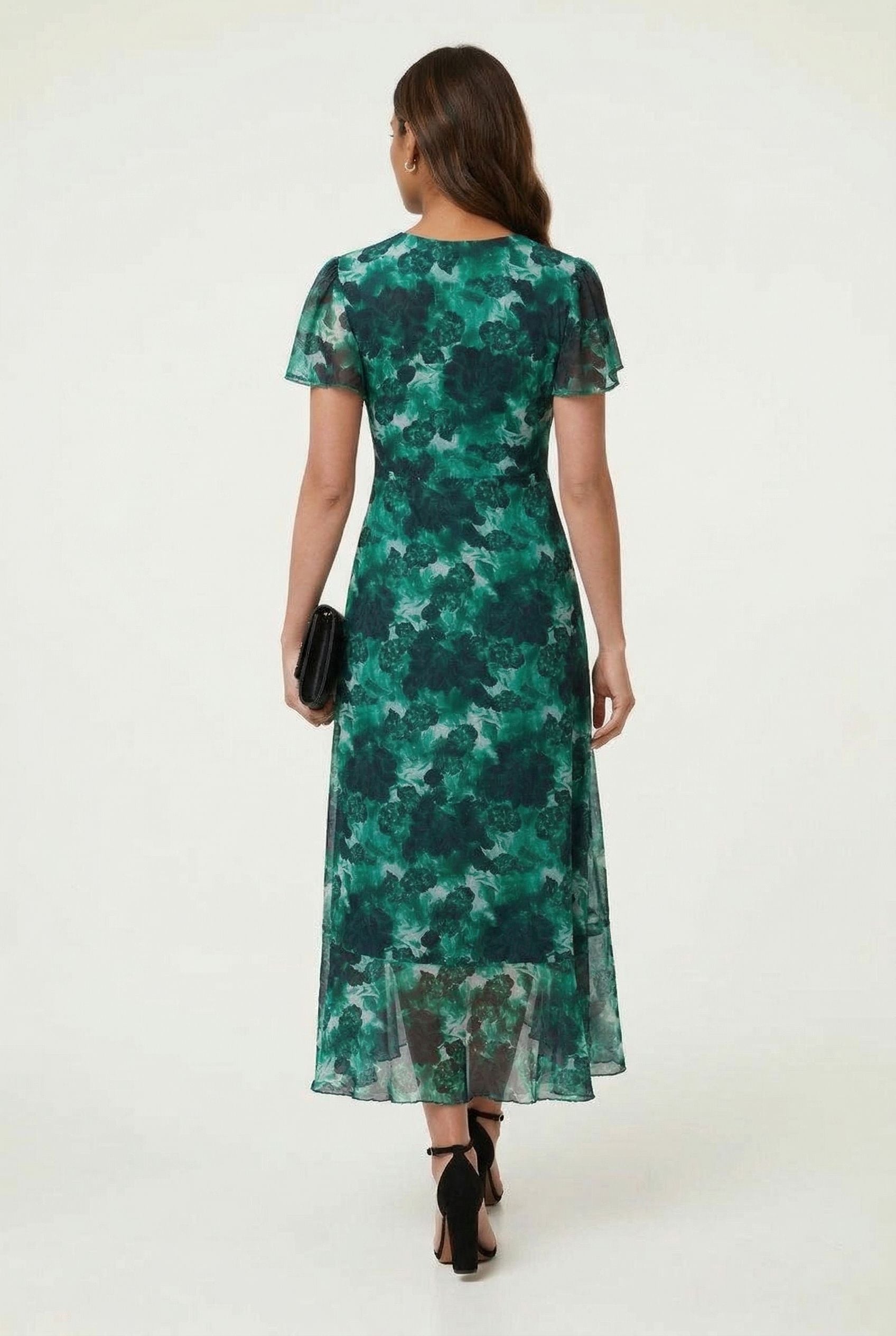 Floral Chiffon Ruffle Midi Dress