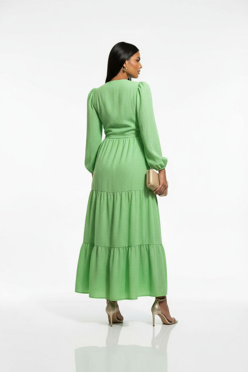 Textured Tiered Wrap Maxi Dress