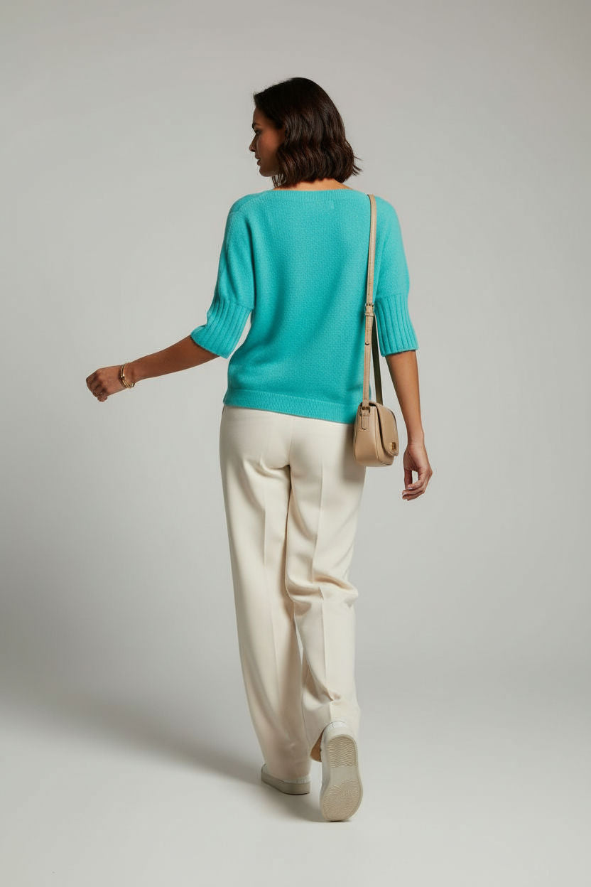 Boat Neck Short Sleeve Knit Sweater