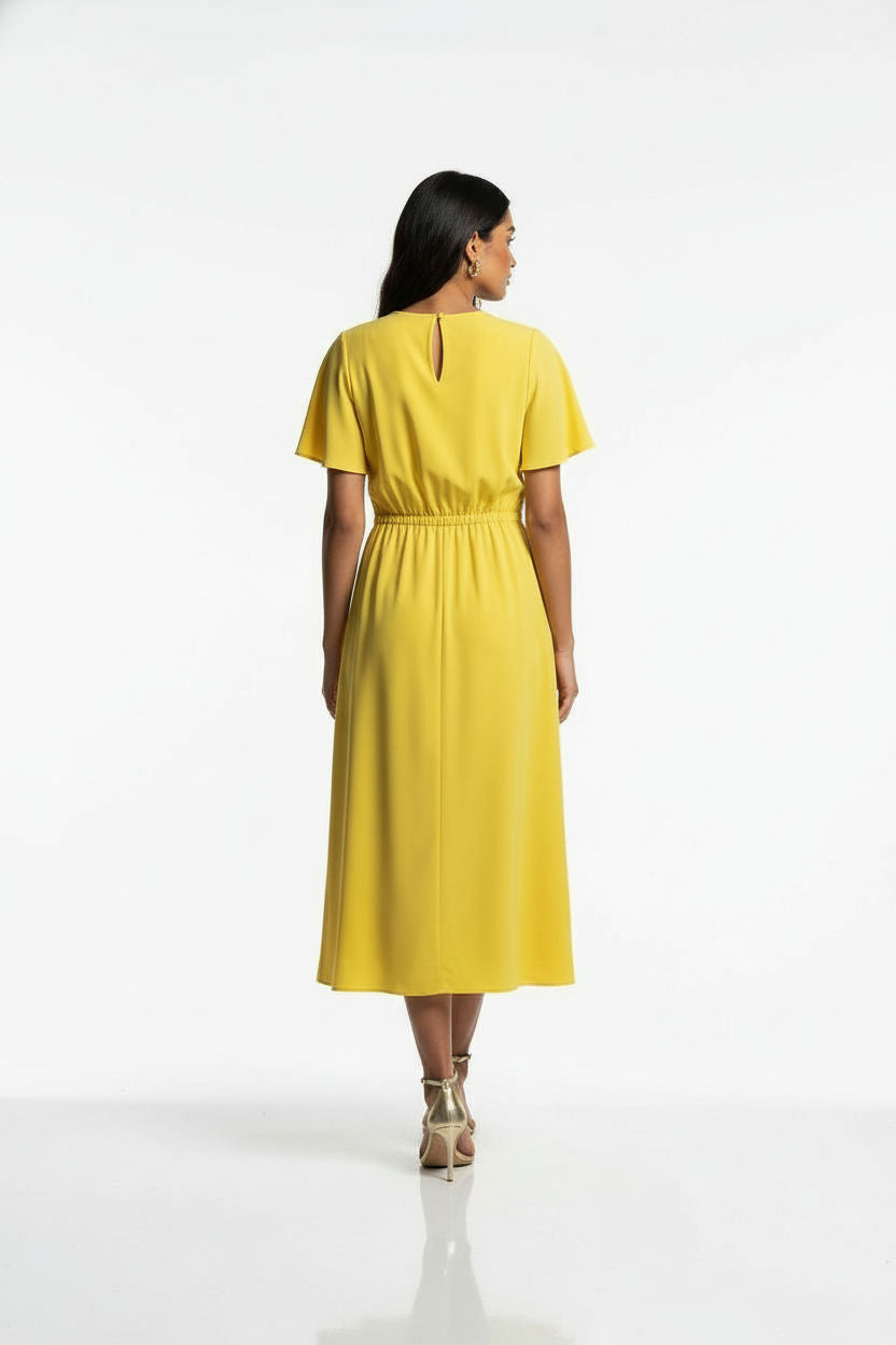 Faux-Wrap Midi Dress with Side Buckle