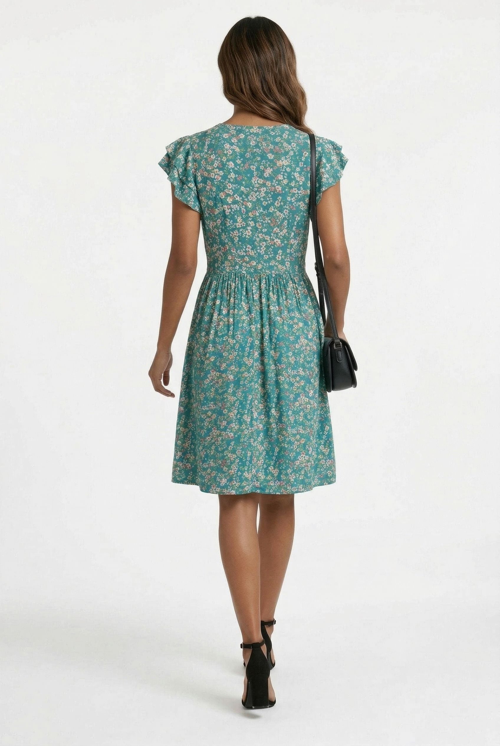 Floral Ruffled Cap Sleeve Button-Down Dress