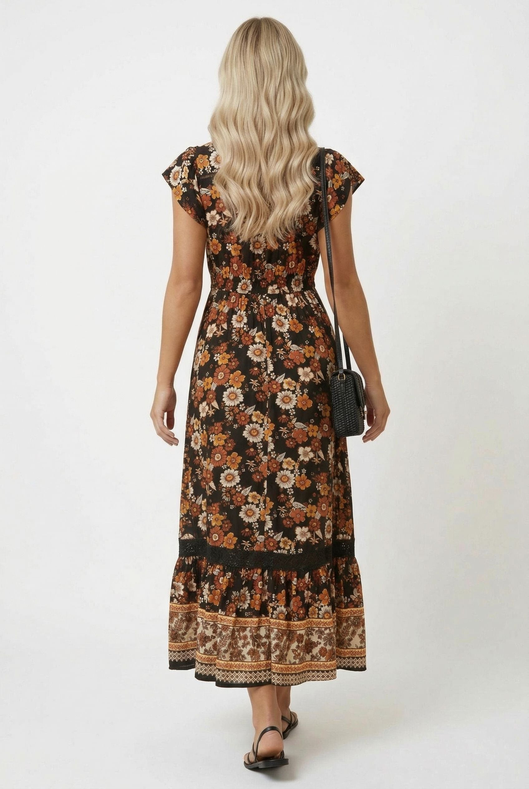 Floral Print V-Neck Maxi Dress