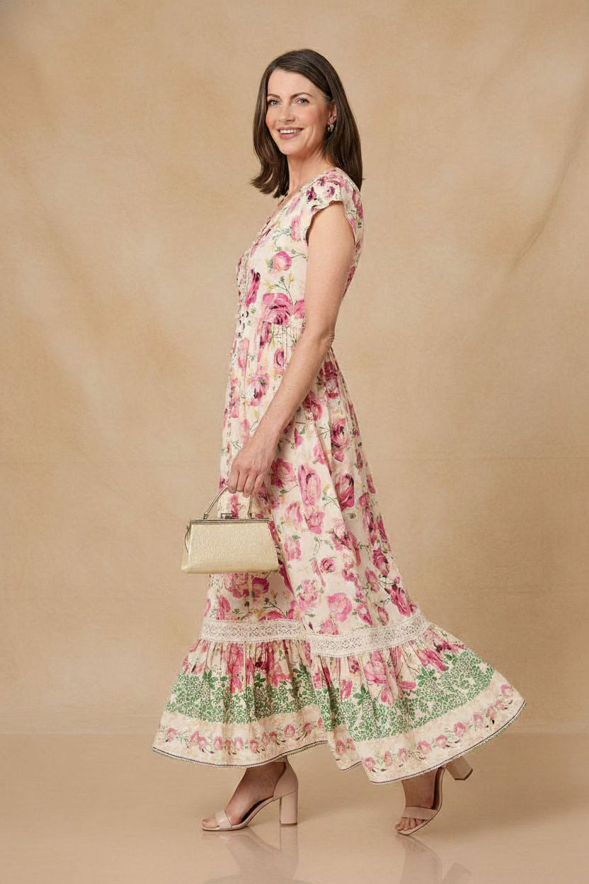 Floral Print Maxi Dress in Pink