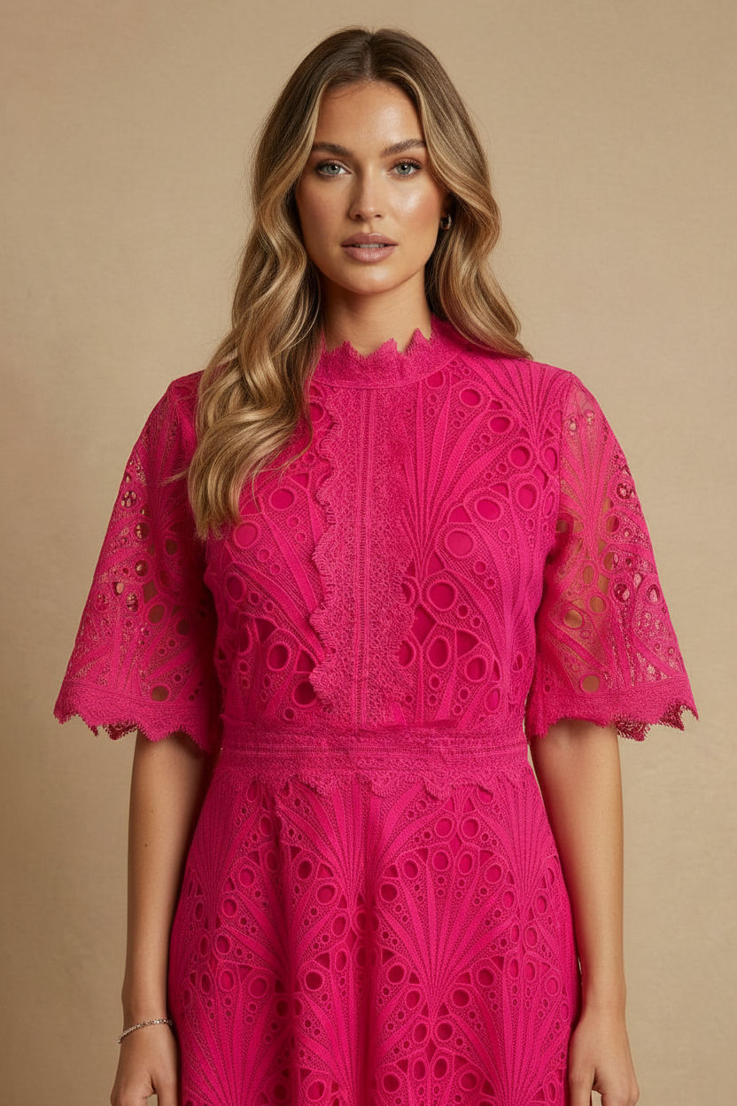 Jude Lace Occasion Midi Dress in Cerise