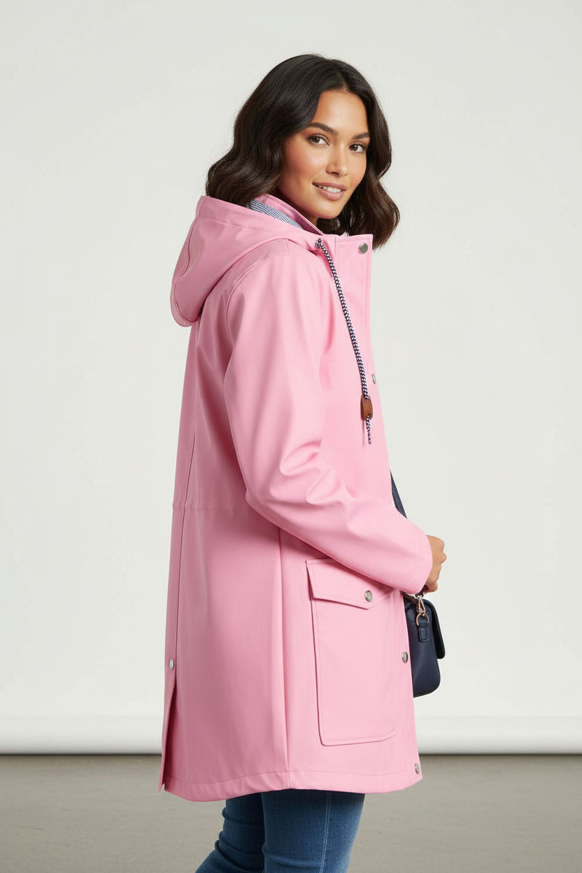 Lilly Stripe Lined Raincoat in Baby Pink