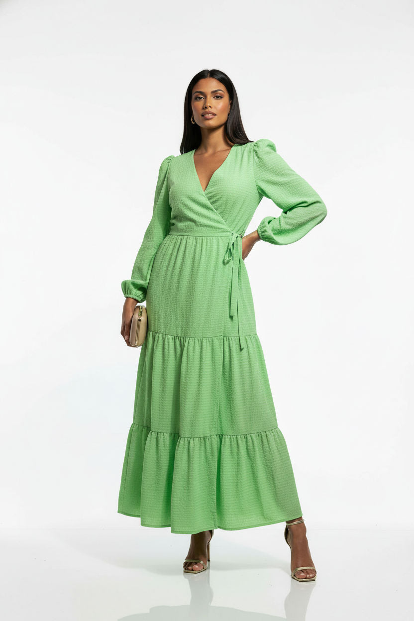 Textured Tiered Wrap Maxi Dress