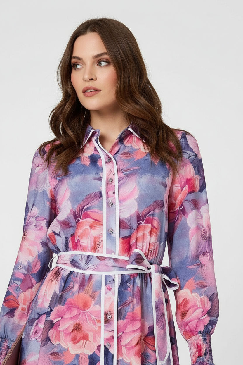 Floral Tiered Shirt Dress