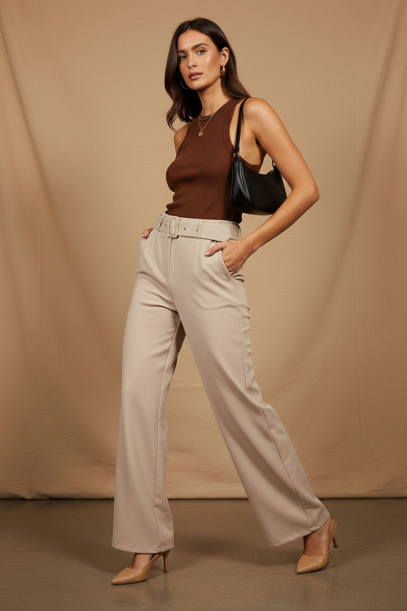 Maggie Wide-Leg Pants in Beige