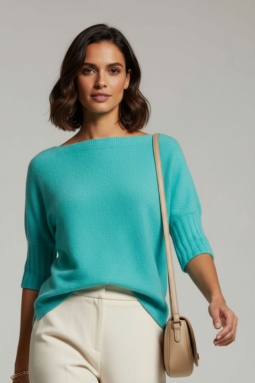 Boat Neck Short Sleeve Knit Sweater