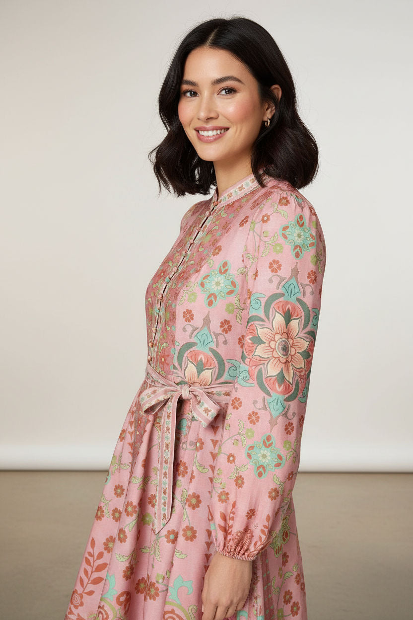 Printed Tie-Waist Mini Dress