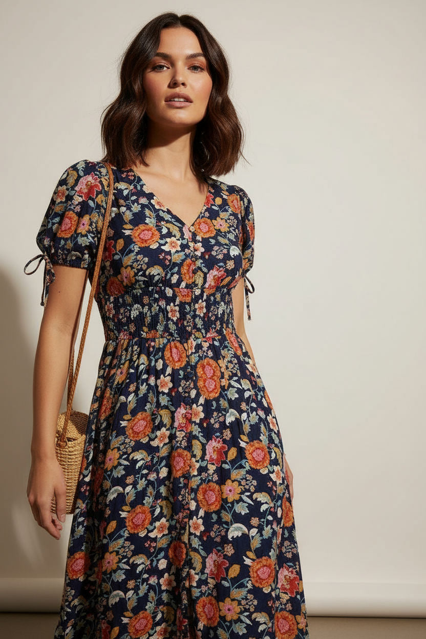 Floral Smocked Midi Dress