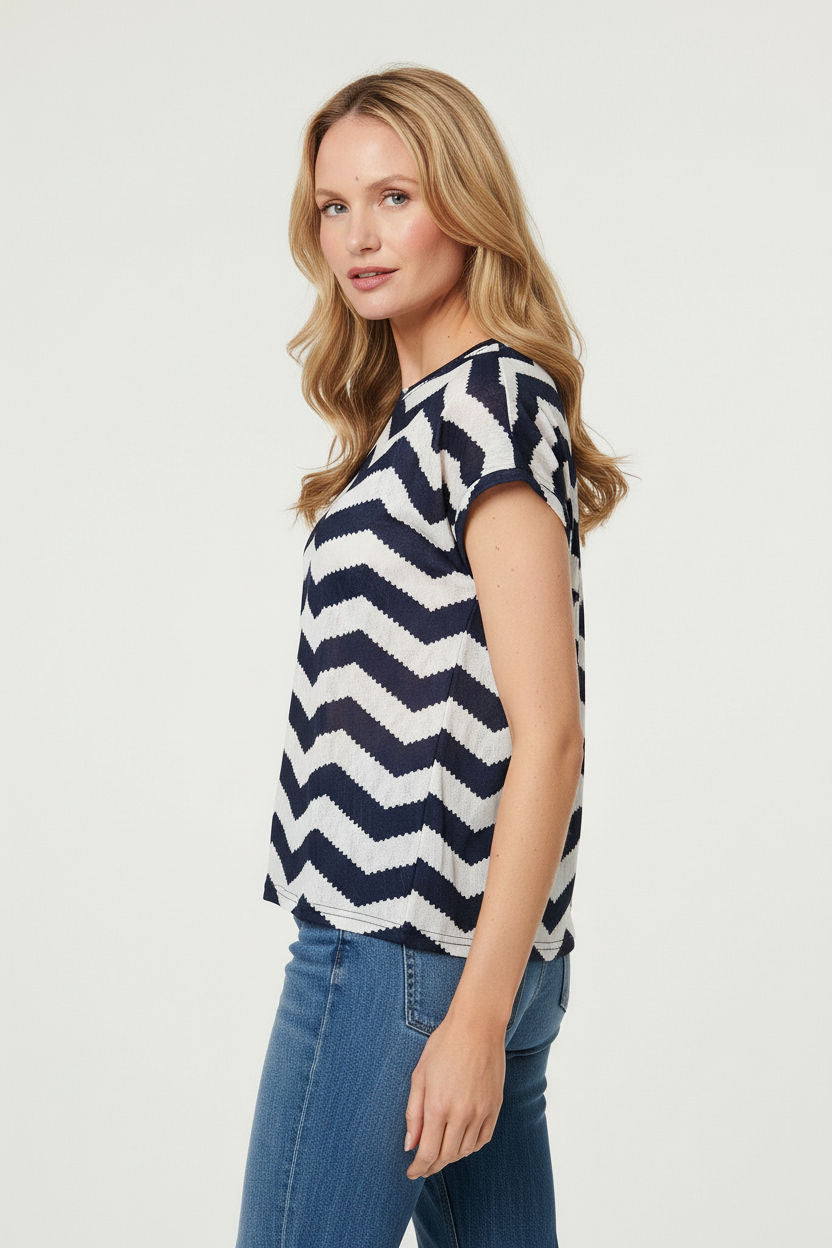 Chevron Print Cap Sleeve Top