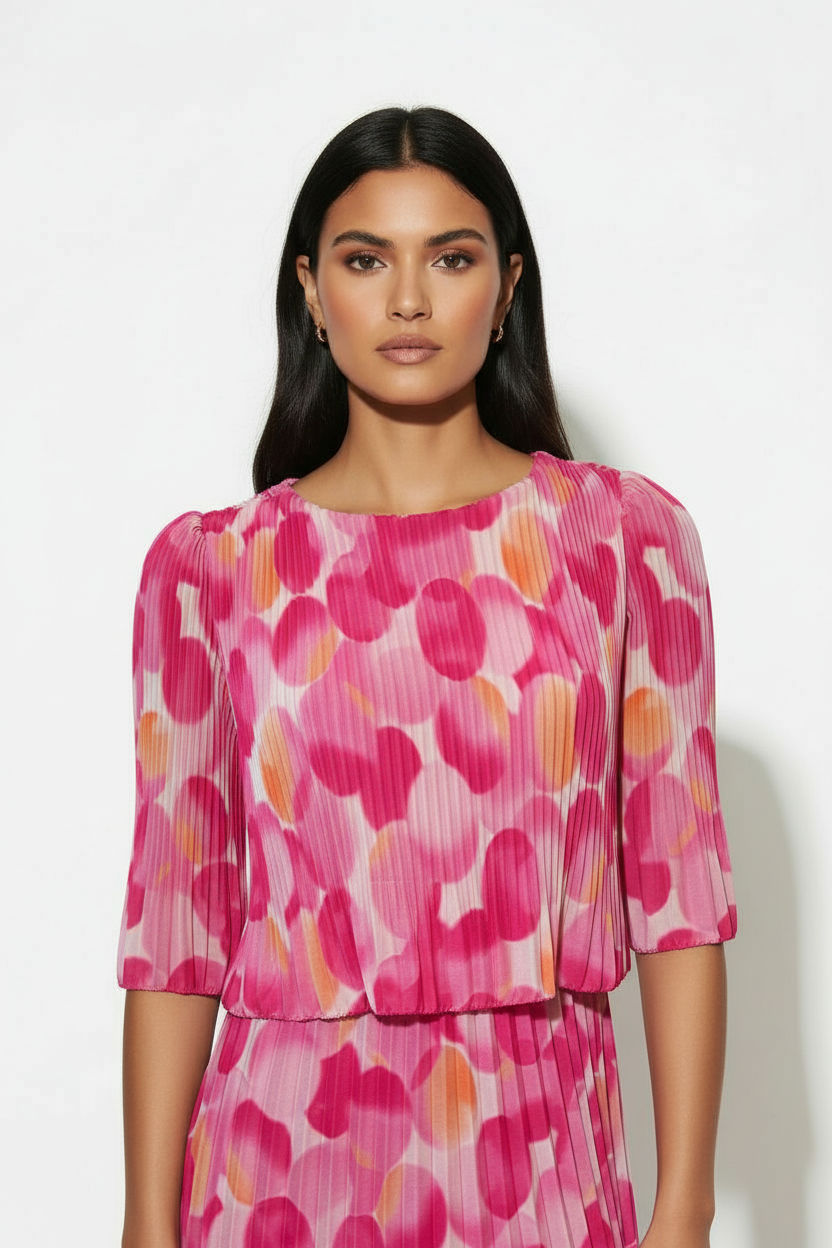 Pleated Circle Print Midi Dress