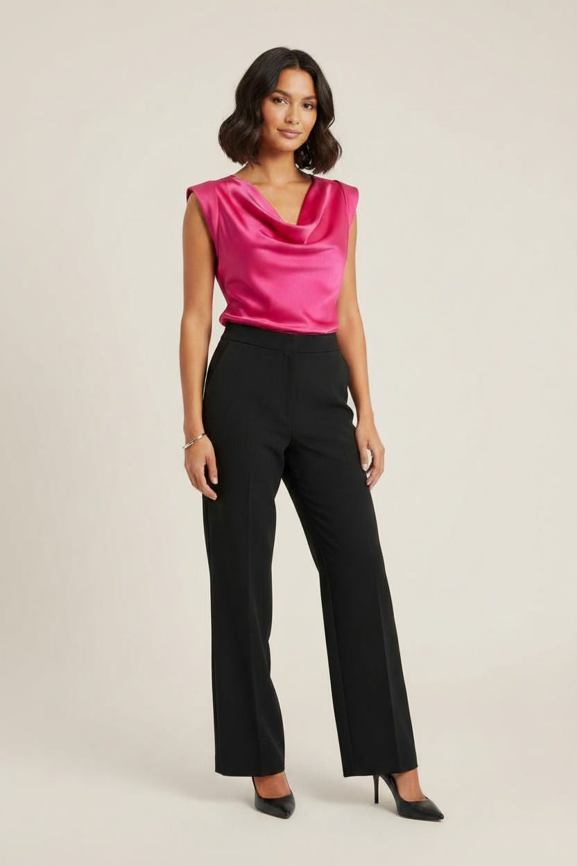 Cowl Neck Sleeveless Satin Blouse