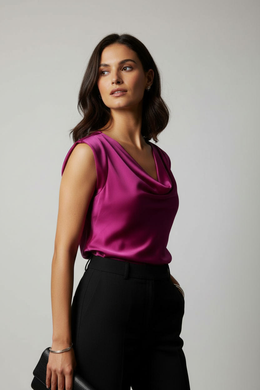 Cowl Neck Sleeveless Satin Top