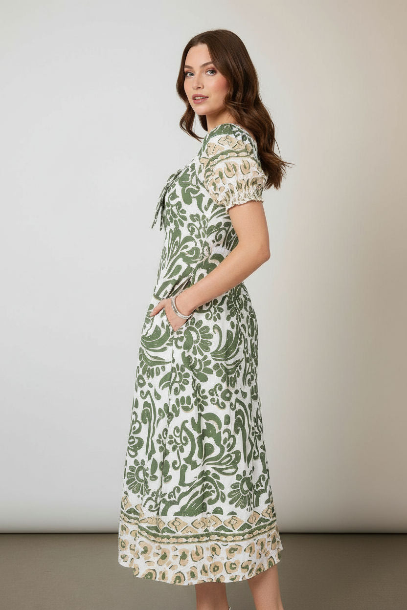 Floral Print Tie-Front Midi Dress