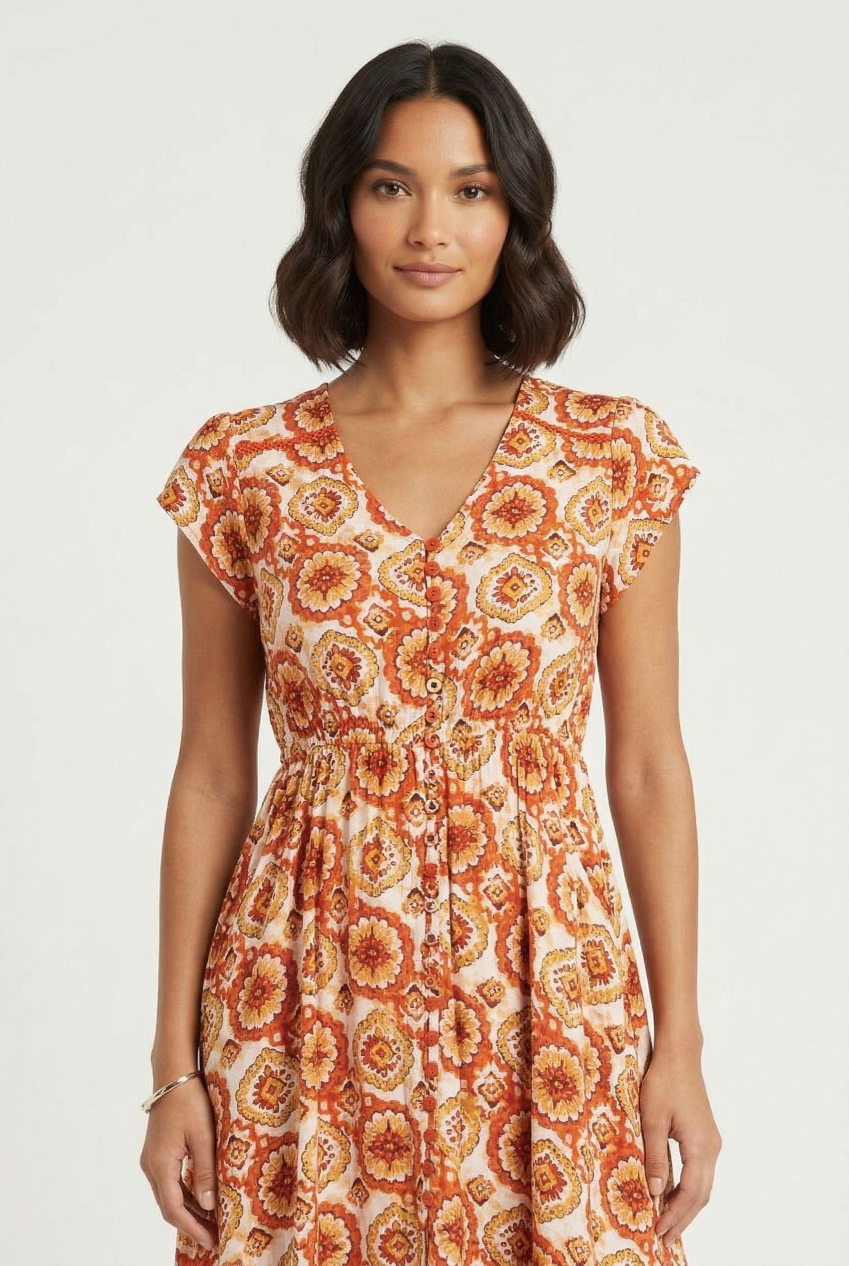 Floral Print Button-Down Midi Dress