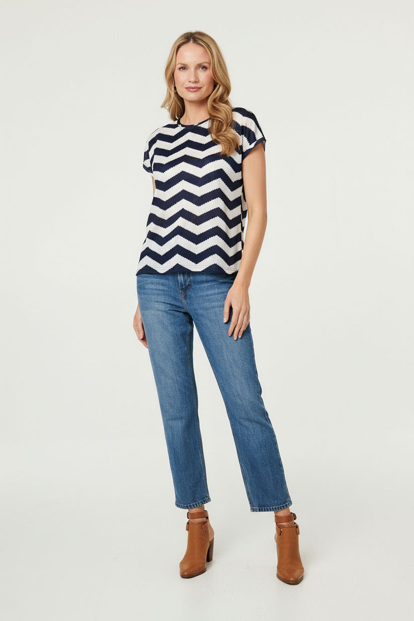 Chevron Print Cap Sleeve Top