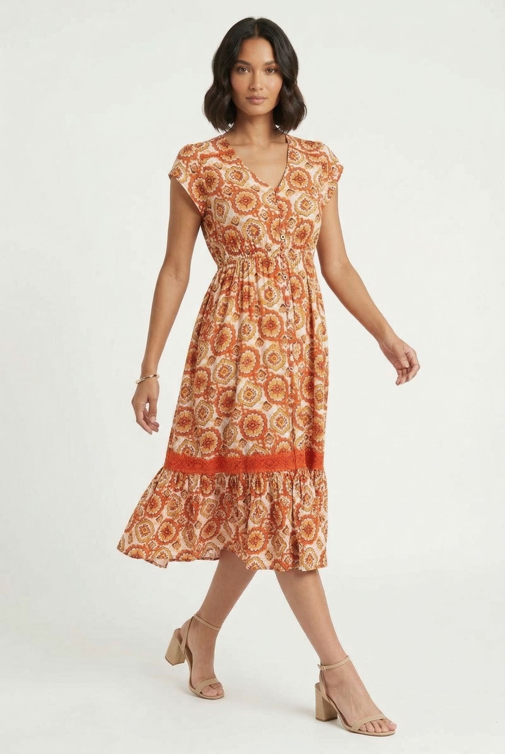 Floral Print Button-Down Midi Dress