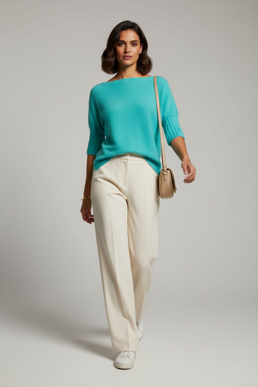 Boat Neck Short Sleeve Knit Sweater