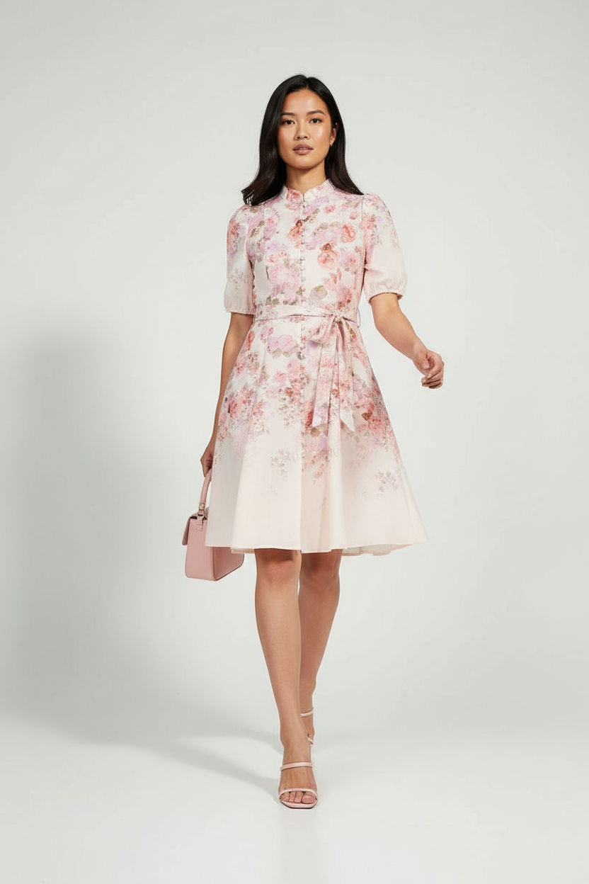 Floral Puff-Sleeve Shirt Dress