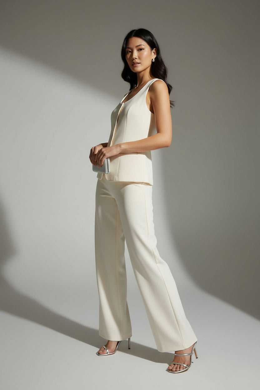 Two Piece Vest and Wide-Leg Pants Set in Cream