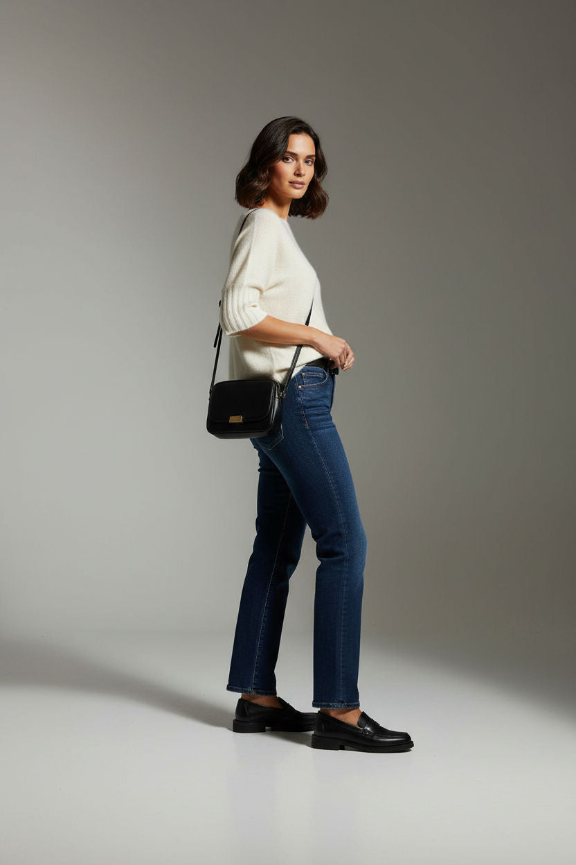 Boat Neck Short Sleeve Knit Sweater in Cream