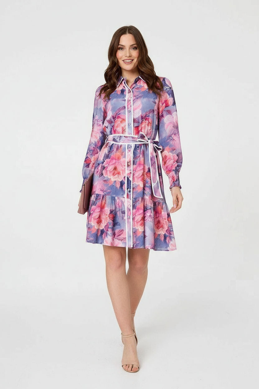 Floral Tiered Shirt Dress