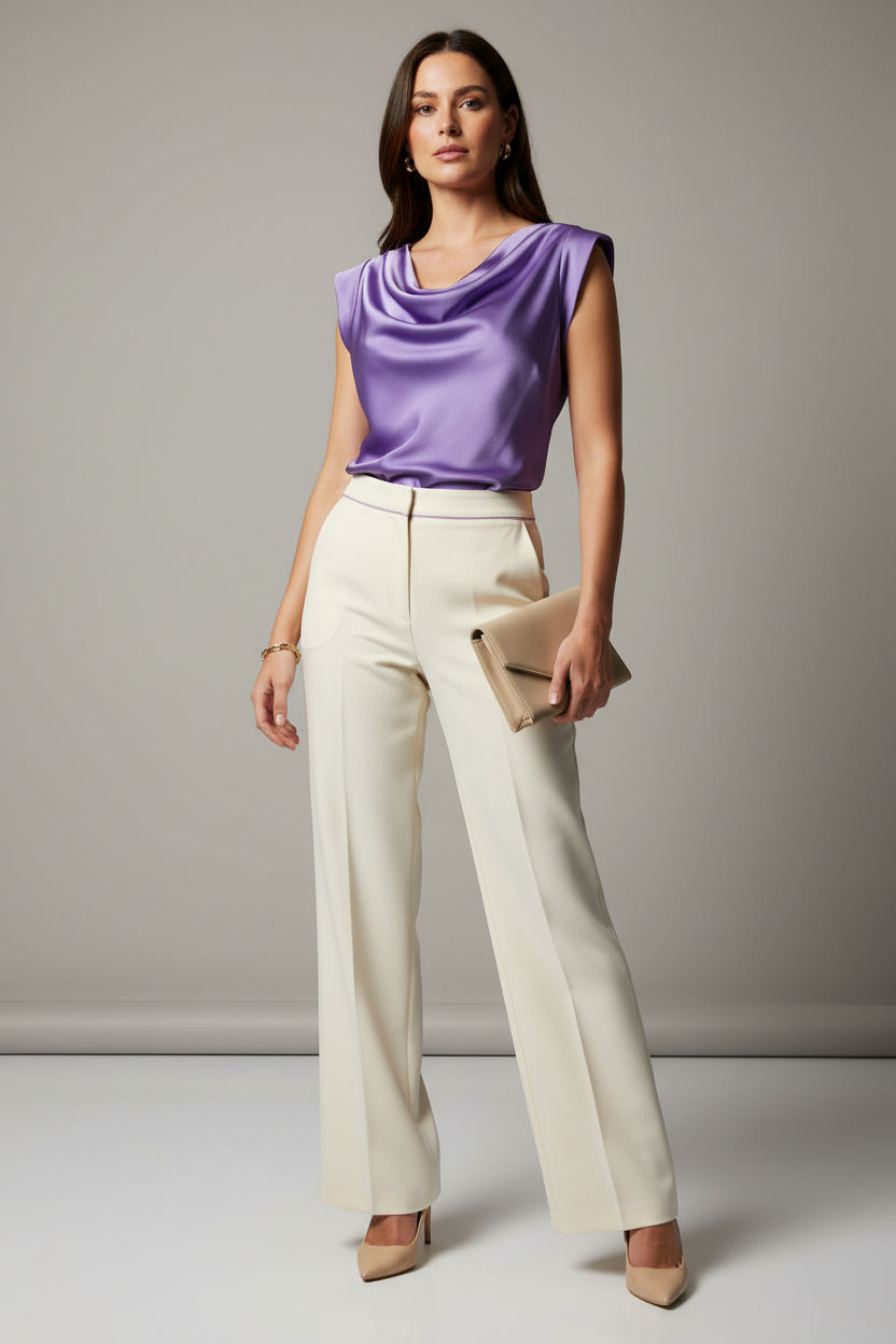 Satin Cowl Neck Sleeveless Top