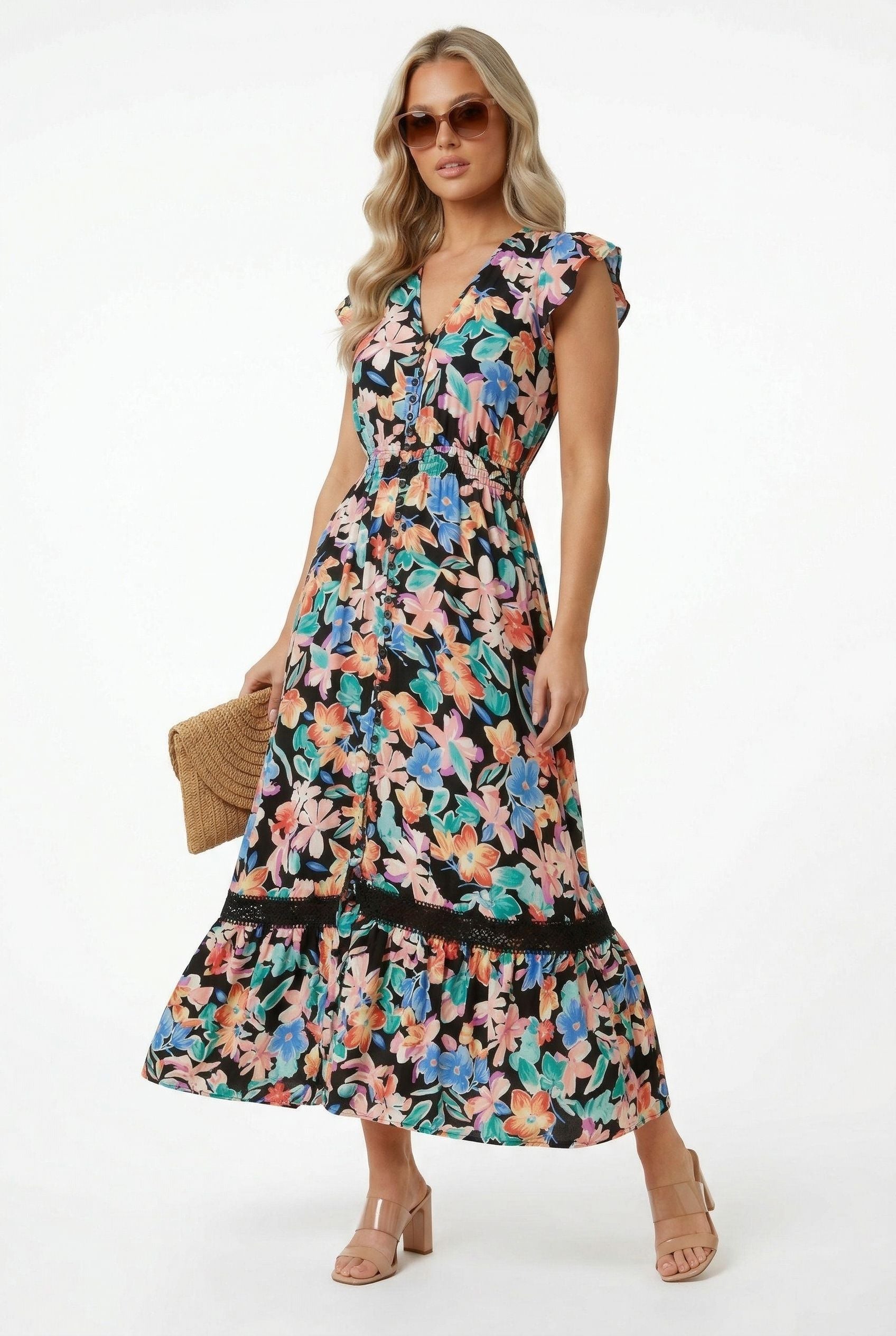 Floral Print Tiered Maxi Dress