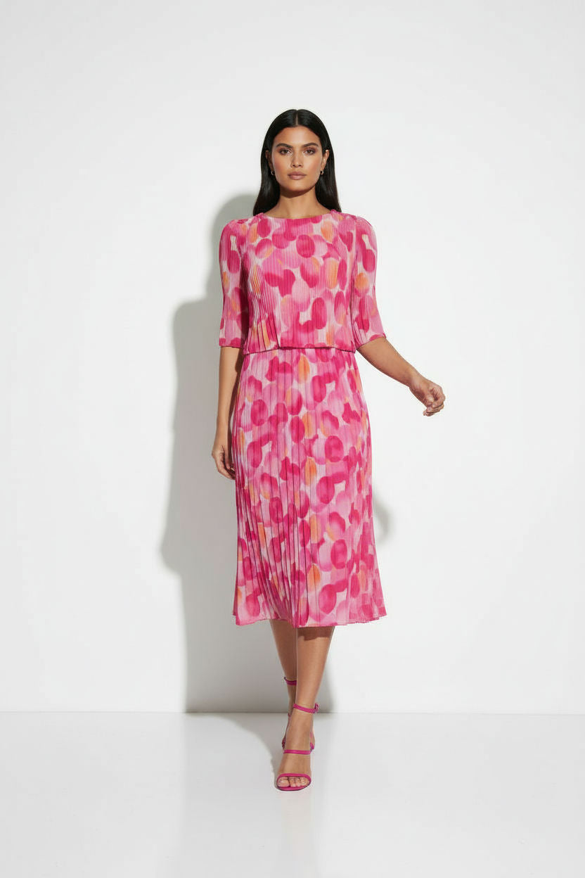Pleated Circle Print Midi Dress